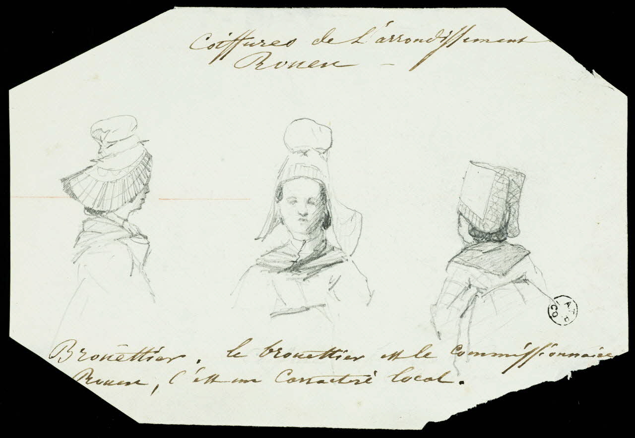 André Durand dessin Trois études de coiffures de l'arrondissement de Rouen 1867 1966.81.35 Photo