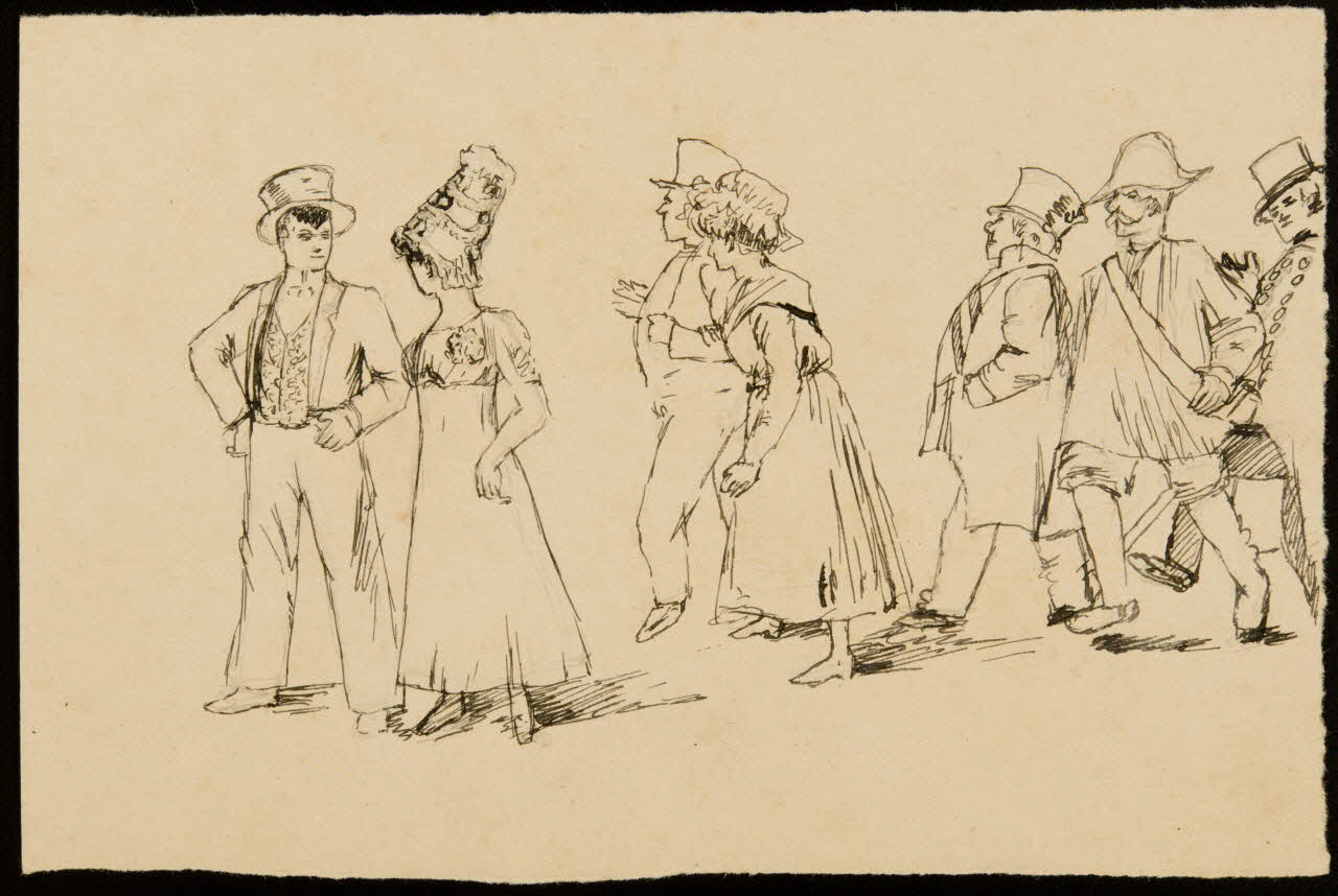 partie d'un ensemble de dessins Dans le cortège une quarantaine de paysans paysannes gamins 1968.102.4971 Photo