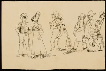 partie d'un ensemble de dessins Dans le cortège une quarantaine de paysans paysannes gamins 1968.102.4971  Photo