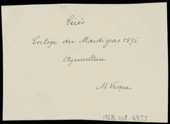 partie d'un ensemble de dessins Cérès  Cortège au Mardi-gras 1896  Agriculture 1968.102.4977  Photo