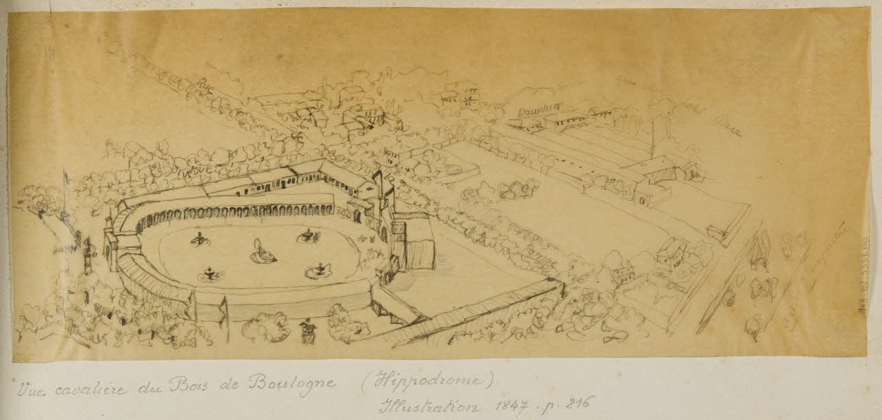 partie d'un ensemble de dessins Vue cavalière du Bois de Boulogne (Hippodrome) 1968.102.5339.110 Photo