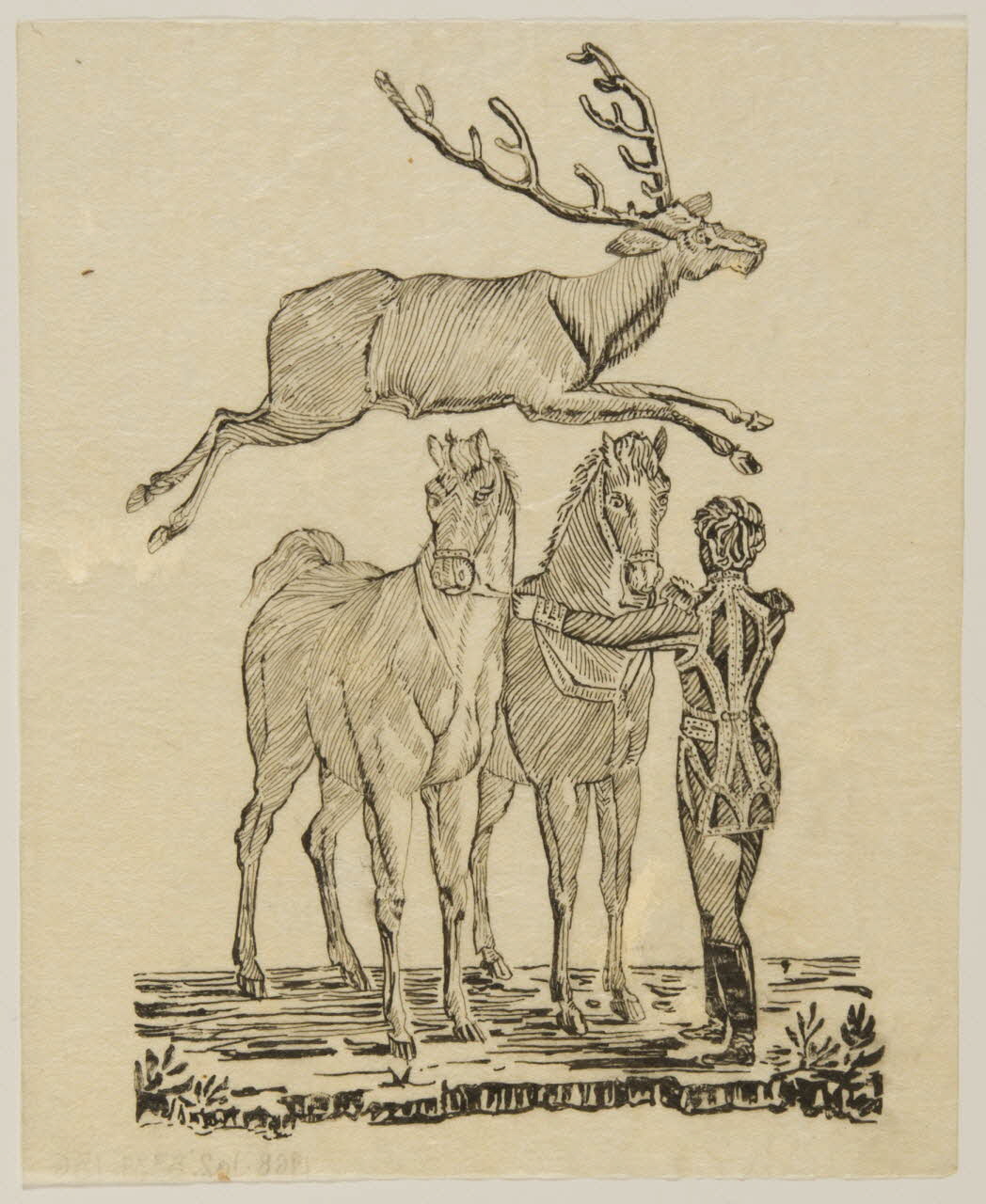 partie d'un ensemble de dessins Cerf sautant au dessus de chevaux 1968.102.5339.156 Photo