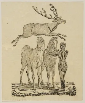 partie d'un ensemble de dessins Cerf sautant au dessus de chevaux 1968.102.5339.156  Photo