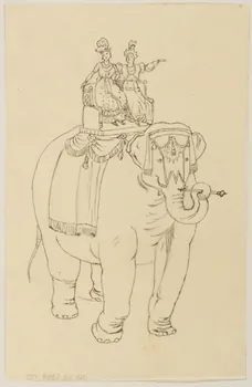 partie d'un ensemble de dessins Couple assis sur le dos d'un éléphant 1968.102.5339.175 Photo