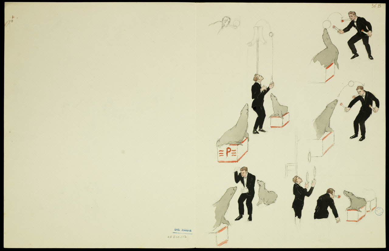 partie d'un ensemble de dessins Dresseur d'otaries et jongleurs 1968.102.5348.14 Photo