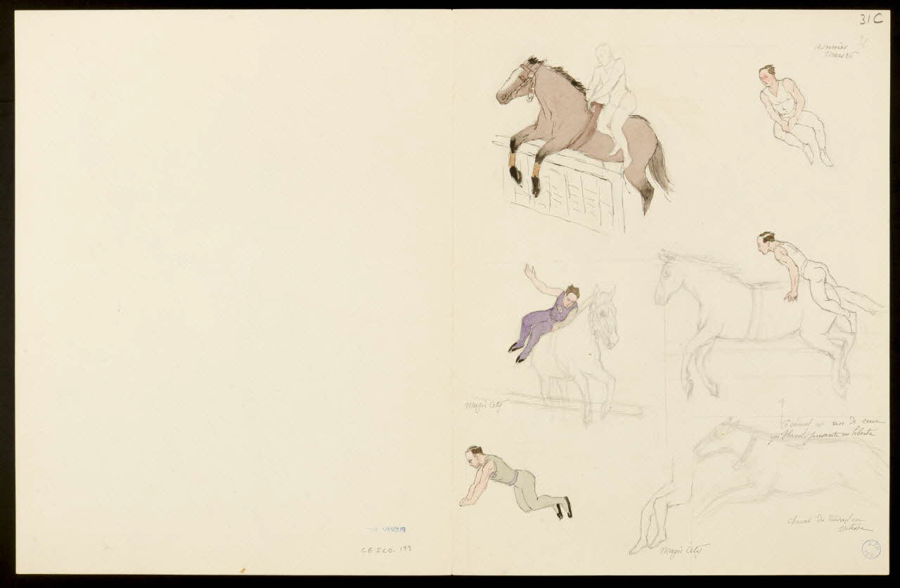 partie d'un ensemble de dessins Saut de haie à cheval 1968.102.5350.5 Photo