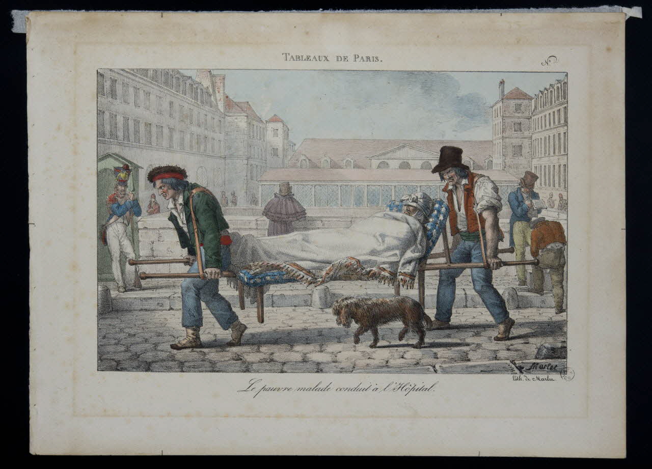 estampe TABLEAUX DE PARIS.  Le pauvre malade conduit à l'Hôpital. (sic) 1968.37.72 Photo