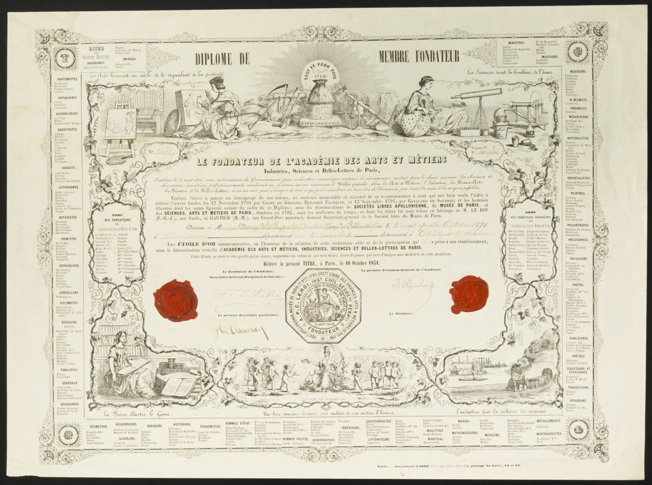 estampe DIPLOME DE MEMBRE FONDATEUR 1968.37.99 Photo