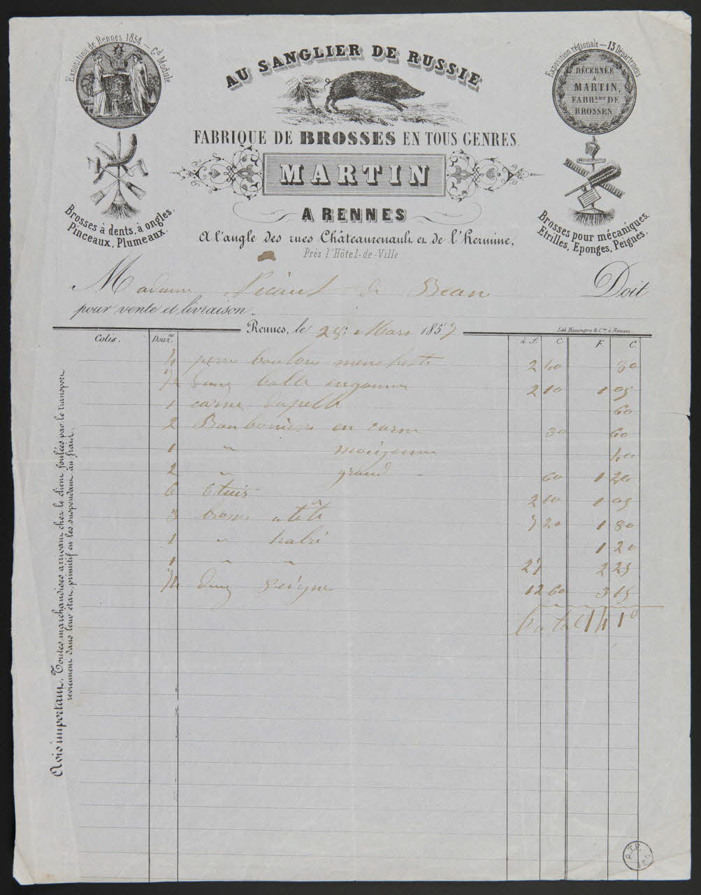 estampe AU SANGLIER DE RUSSIE  FABRIQUE DE BROSSES EN TOUS GENRES 1970.83.239 Photo