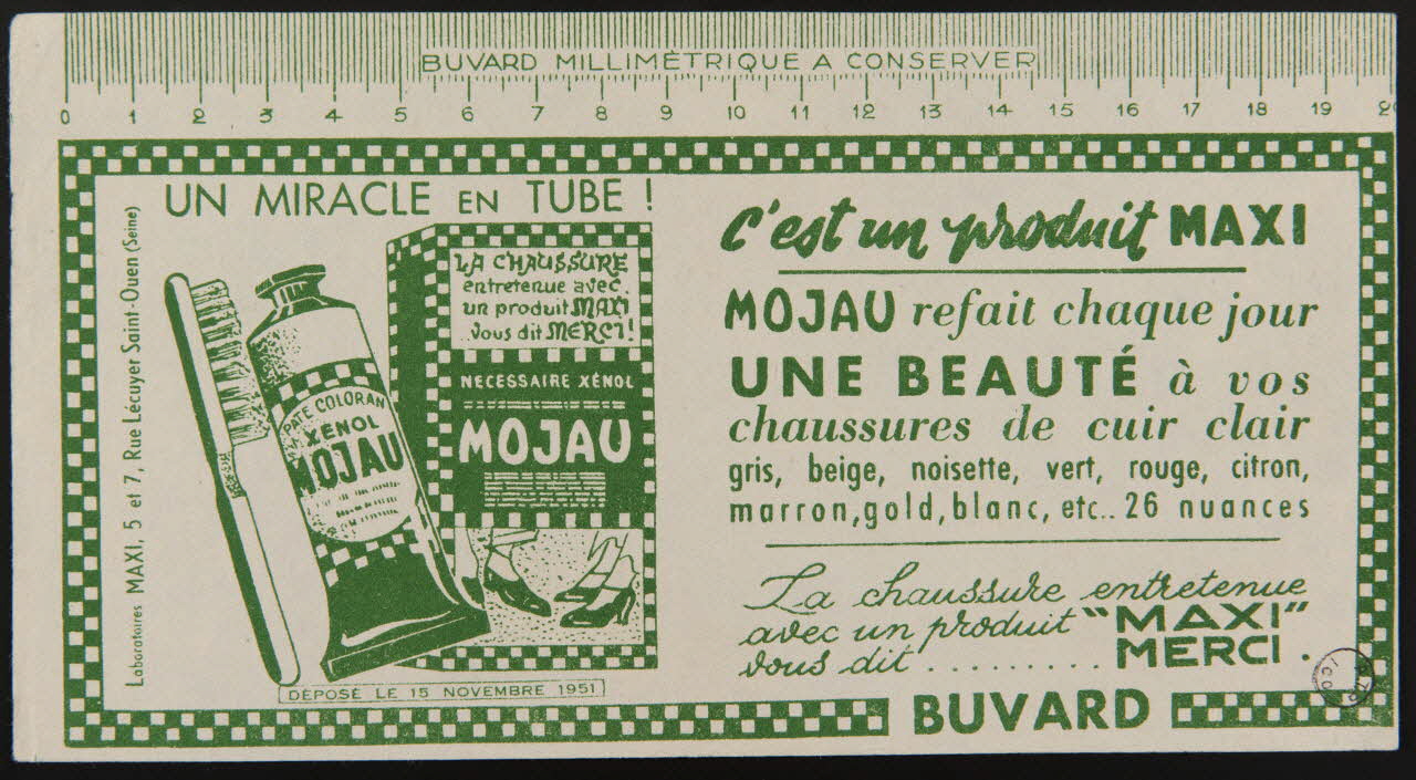 estampe MOJAU refait chaque jour  UNE BEAUTE à vos  chaussures de cuir clair  gris, beige, noisette, vert, rouge, citron,  marron, gold, etc... 26 nuances 1972.110.1580 Photo