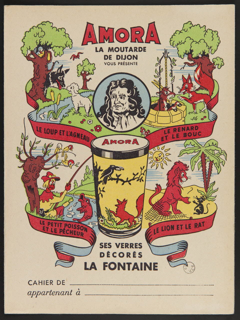 estampe AMORA  LA MOUTARDE  DE DIJON  VOUS PRESENTE  SES VERRES  DECORES  LA FONTAINE 1972.110.1611 Photo