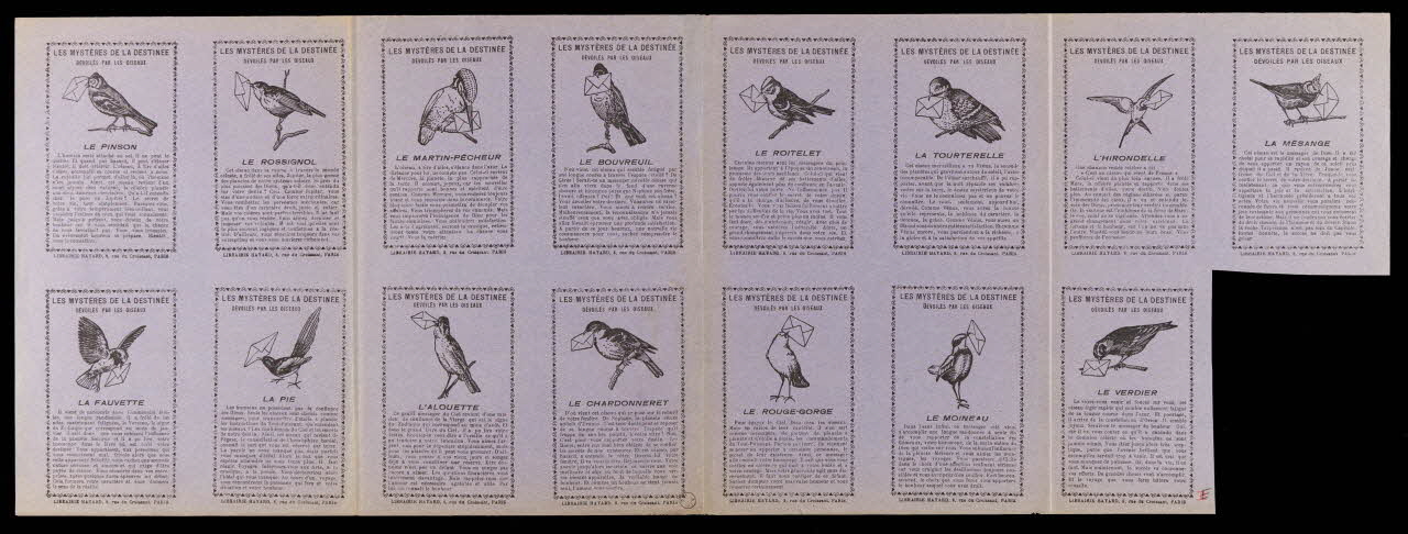 estampe LES MYSTERES DE LA DESTINEE  DEVOILES PAR LES OISEAUX 1972.110.600.1-15 Photo