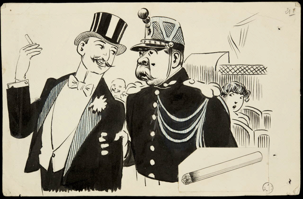 dessin Hommes discutant une cigarette à la main 1972.110.613 Photo