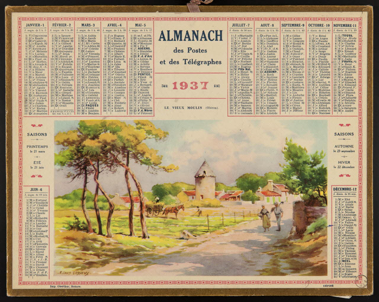 Oberthür et fils estampe ALMANACH  des Postes  et des Télégraphes  1937 Bretagne, France 1937 1972.110.615 Photo