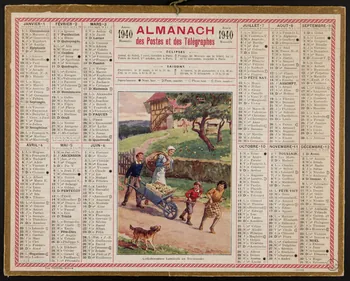 Oberthür et fils estampe ALMANACH  des Postes et des Télégraphes  1940  Année  Bissextile Bretagne, France 1940 1972.110.618 Photo