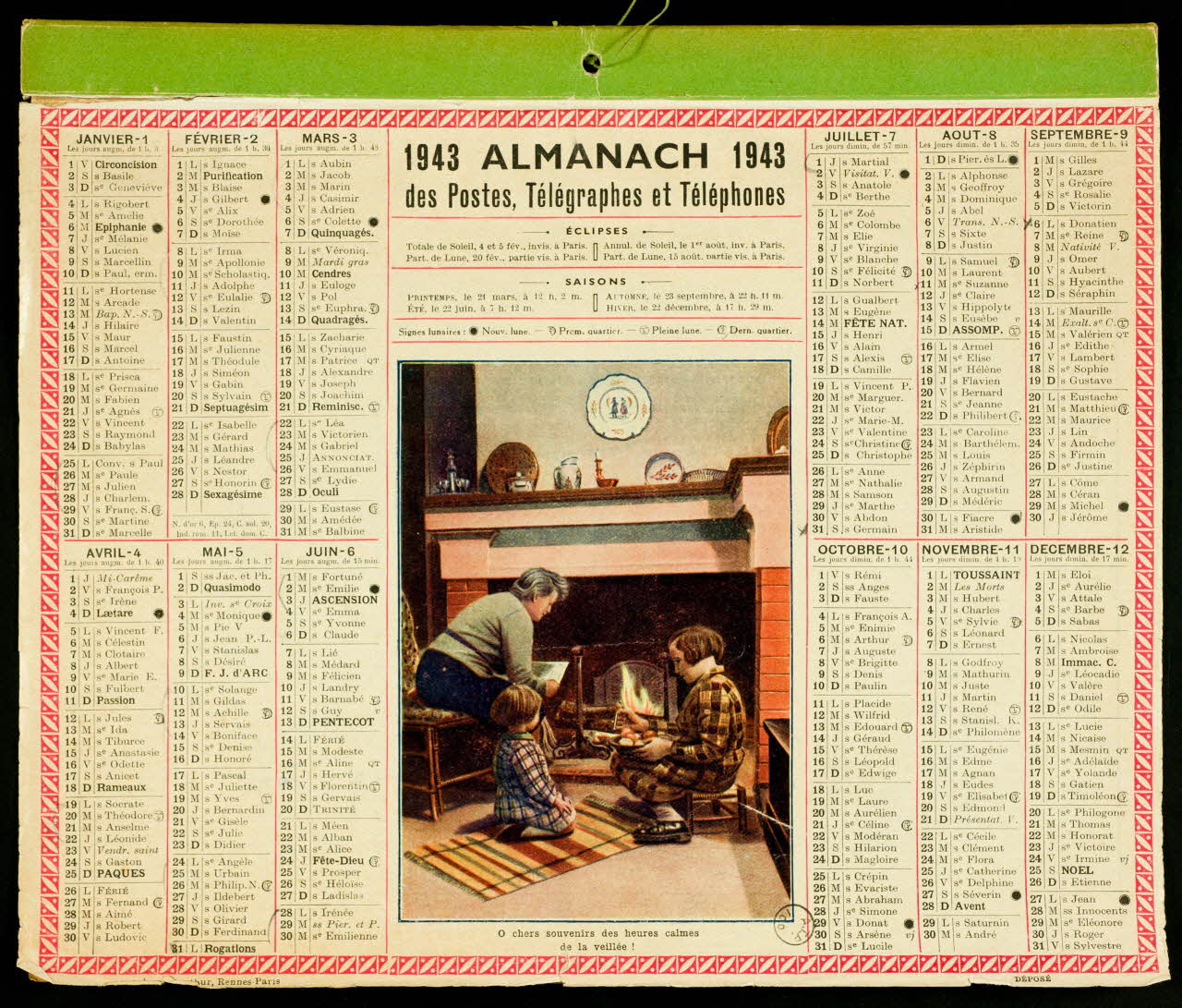 estampe 1943  ALMANACH  Des Postes, Télégraphes et Téléphones 1972.110.622 Photo