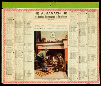 estampe 1943  ALMANACH  Des Postes, Télégraphes et Téléphones 1972.110.622  Photo