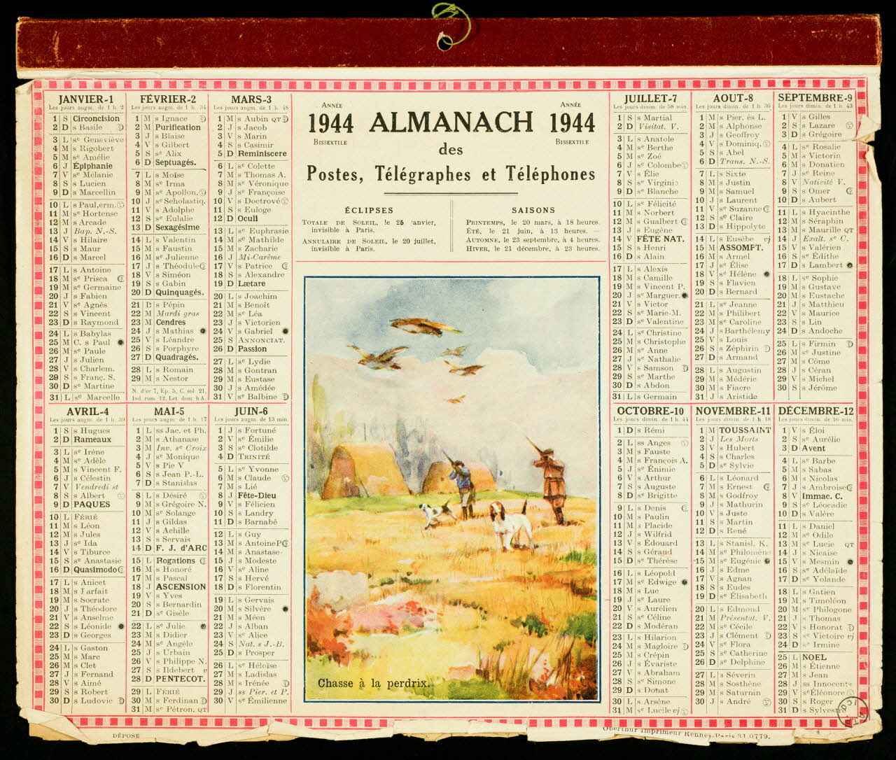 estampe 1944  ALMANACH  des  Postes, Télégraphes et Téléphones 1972.110.623 Photo