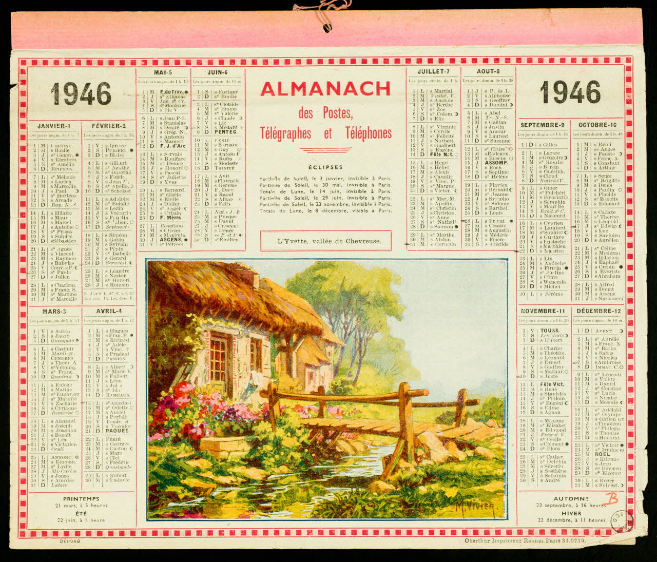 estampe 1946  ALMANACH  des Postes,  Télégraphes et Téléphones 1972.110.625 Photo