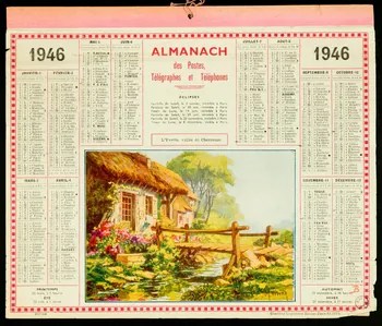 estampe 1946  ALMANACH  des Postes,  Télégraphes et Téléphones 1972.110.625 Photo