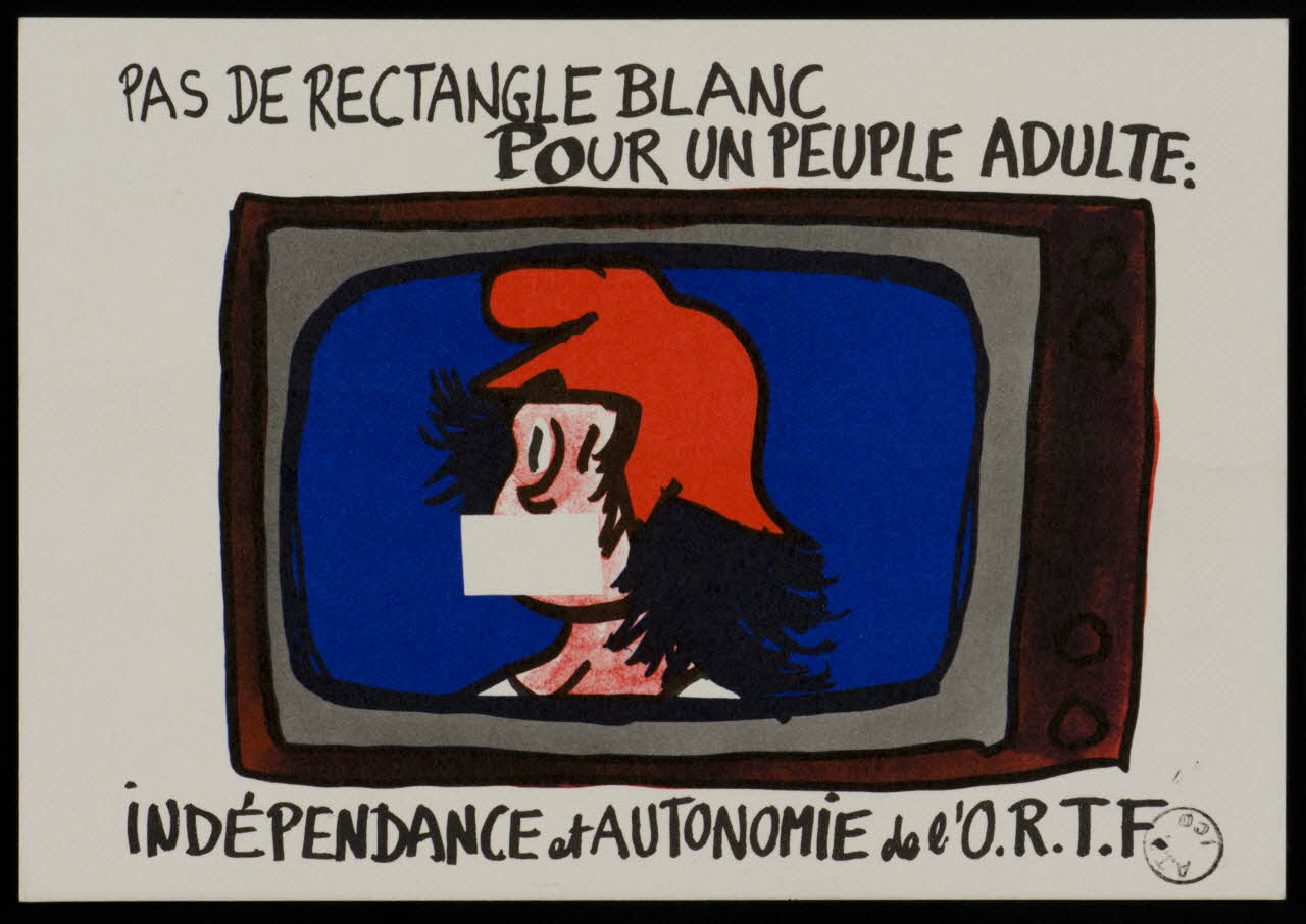 Jean Effel ; Inter-Syndicale ORTF estampe PAS DE RECTANGLE BLANC  POUR UN PEUPLE ADULTE  INDEPENDANCE et AUTONOMIE de l'O.R.T.F. Paris 1968 1972.12.43 Photo