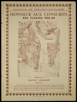 estampe Commune de CHEVIGNY-EN-VALIERE  HONNEUR AUX CONSCRITS  DES CLASSES 1953-54  SAINT DIDIER 1972.19.11  Photo