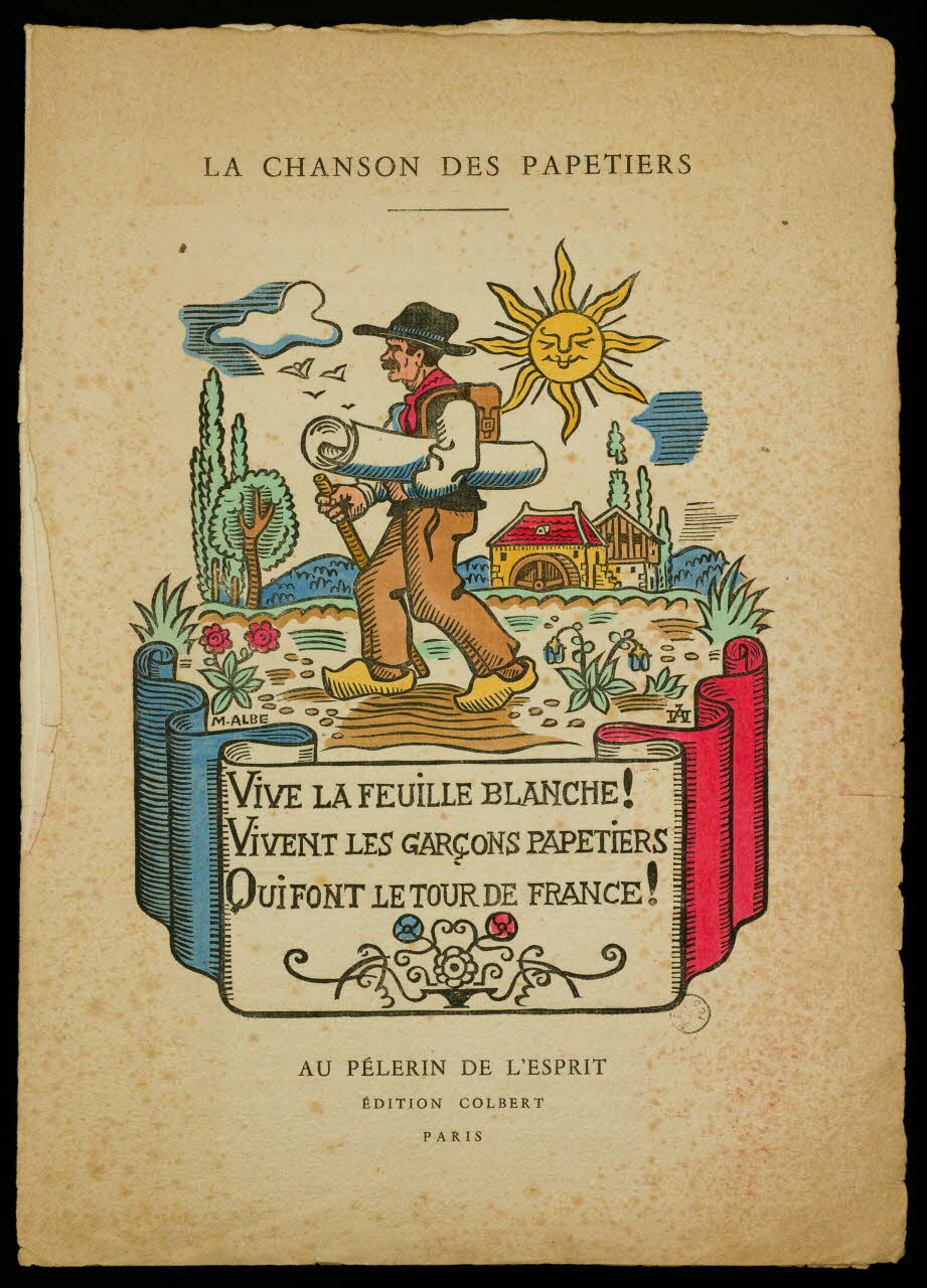 estampe LA CHANSON DES PAPETIERS  VIVE LA FEUILLE BLANCHE !  VIVENT LES GARCONS PAPETIERS  QUI FONT LE TOUR DE FRANCE ! 1972.19.12 Photo