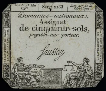 Gatteaux Nicolas Marie billet de banque Domaines nationaux.  Assignat  de cinquante sols,  payable au porteur. France 1793 1972.19.51 Photo