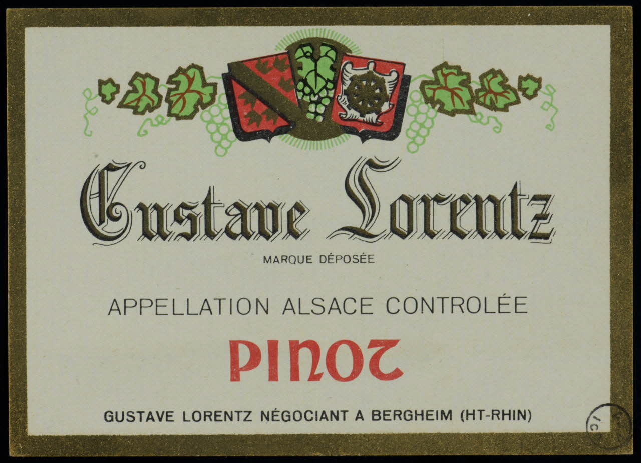 estampe Gustave Lorentz  MARQUE DEPOSEE  APPELLATION ALSACE CONTROLEE  PINOT 1972.58.19 Photo