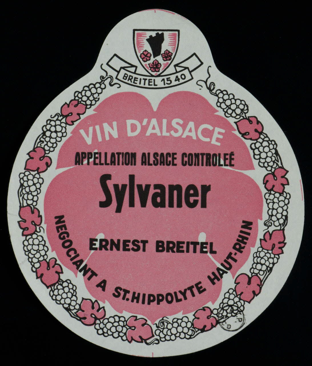 estampe VIN D'ALSACE  APPELLATION ALSACE CONTROLEE  Sylvaner  ERNEST BREITEL 1972.58.3 Photo