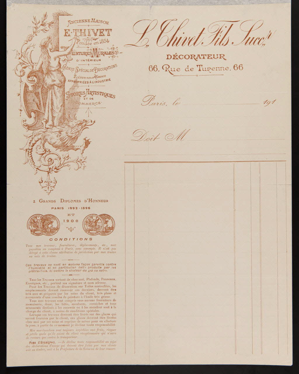 estampe Feuille de facture de la maison Thivet 1972.67.34.1 Photo