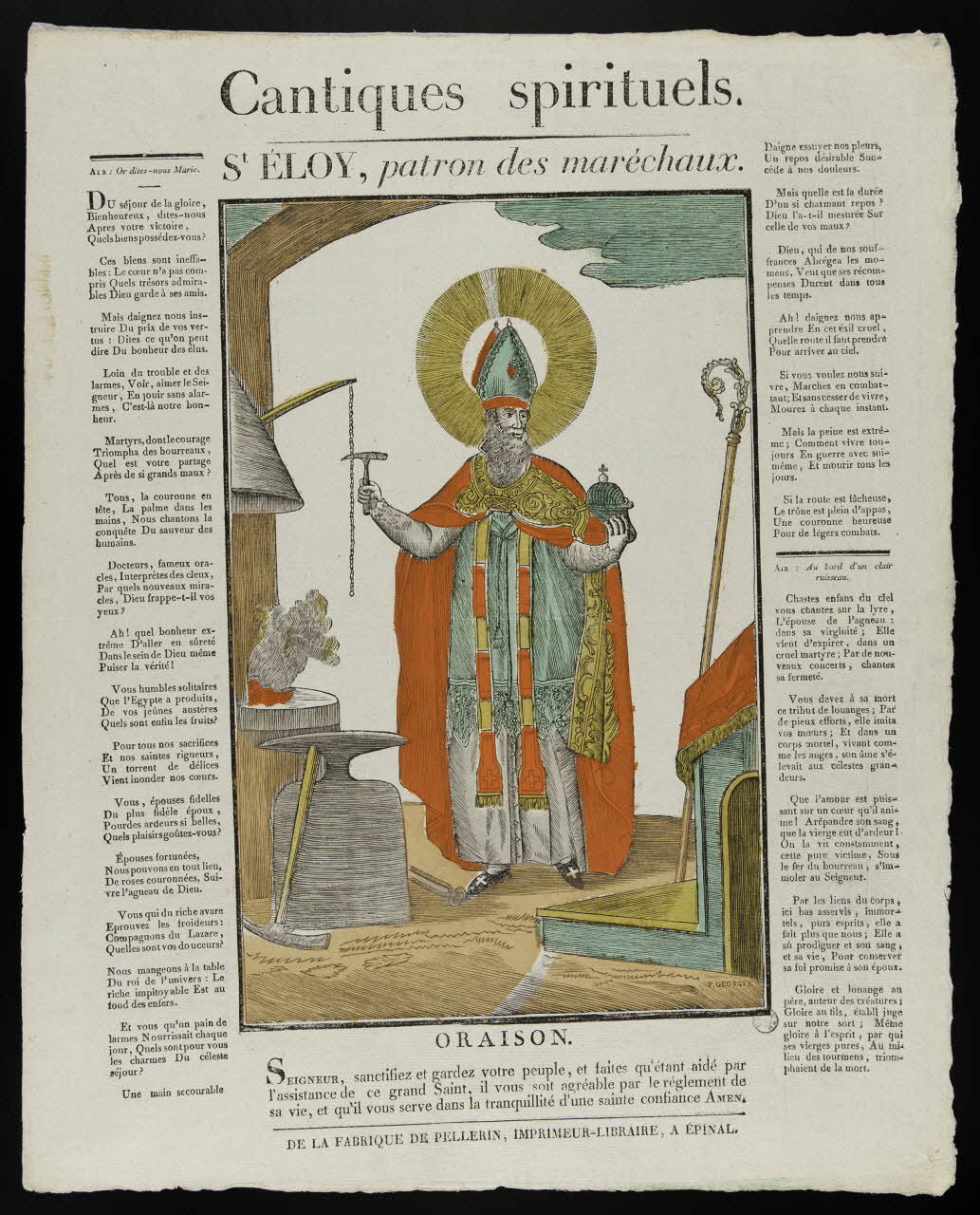 François Georgin ; Pellerin imagerie ancienne Cantiques spirituels.  St ELOY, patron des maréchaux. Lorraine, France 1837 1972.83.12 Photo