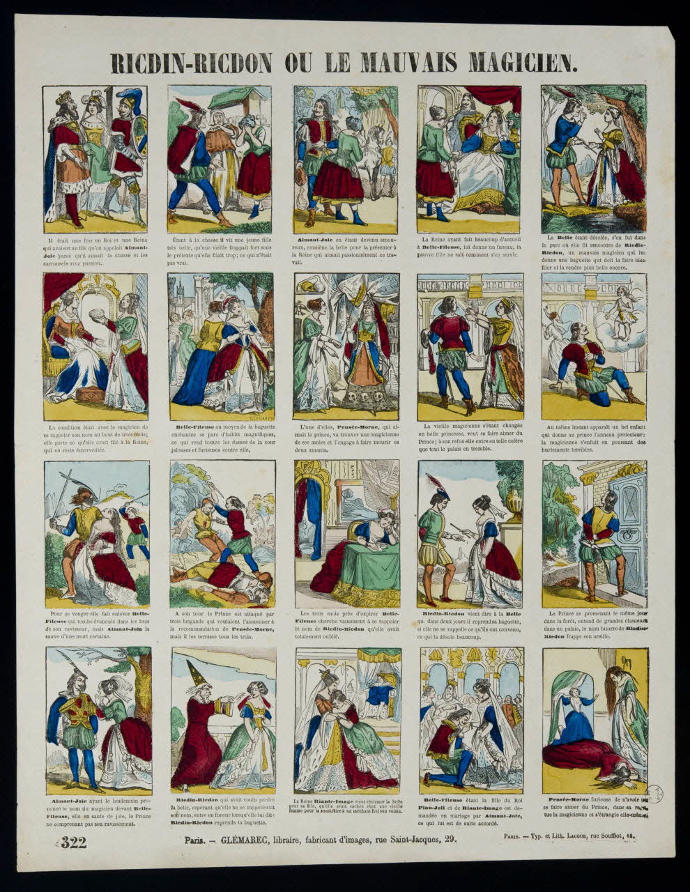 Lacour (typographe, lithographe), Glémarec à compartiments (5x4) RICDIN-RICDON OU LE MAUVAIS MAGICIEN. Paris 1858-1860 1972.83.25 Photo