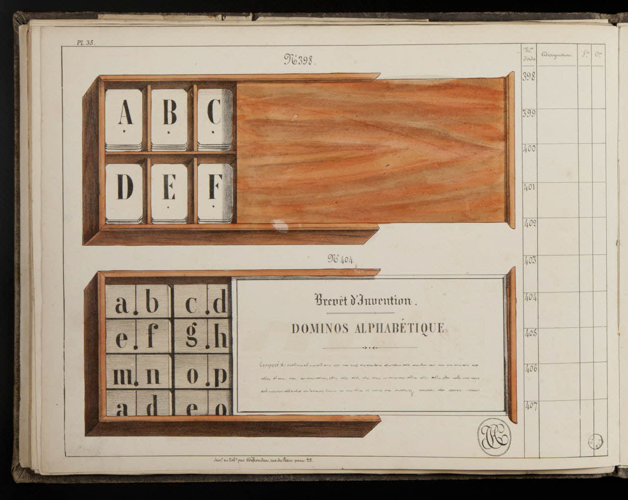 album Brevet d'Invention.  DOMINOS ALPHABETIQUE 1972.83.30.35 Photo