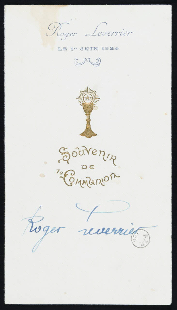 estampe Roger Leverrier  LE 1er JUIN 1924  Souvenir  DE  1e Communion 1972.93.4 Photo