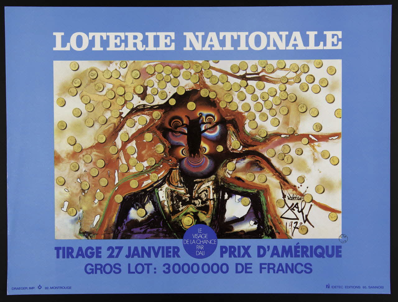 affiche LOTERIE NATIONALE  LE  VISAGE  DE LA CHANCE  PAR  DALI 1976.20.37 Photo