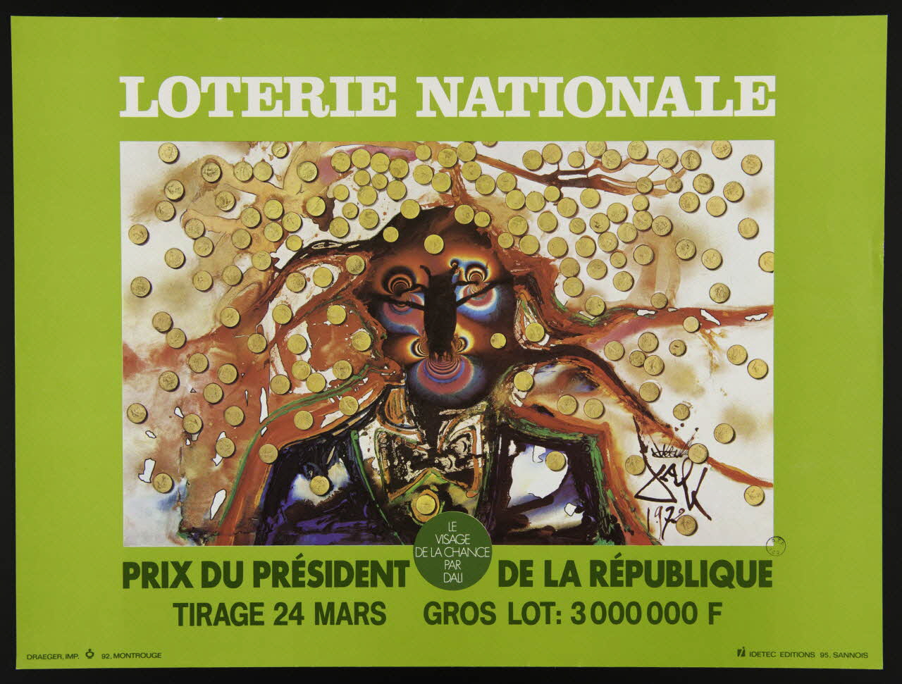 affiche LOTERIE NATIONALE  LE  VISAGE  DE LA CHANCE  PAR  DALI 1976.20.59 Photo