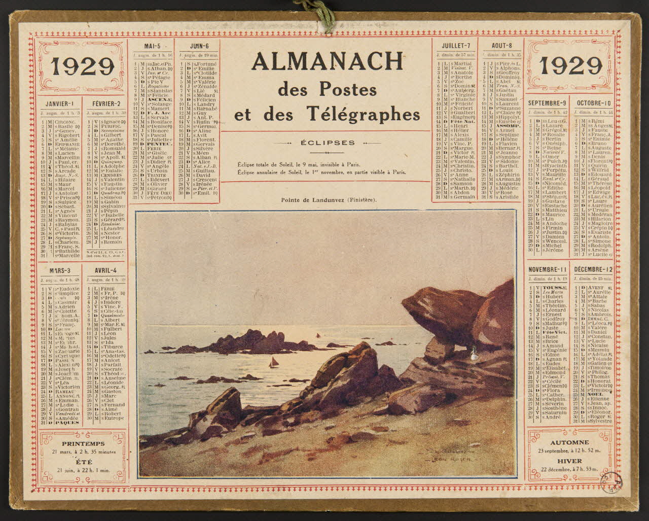 estampe ALMANACH  des Postes  et des Télégraphes  1929 1976.31.13 Photo