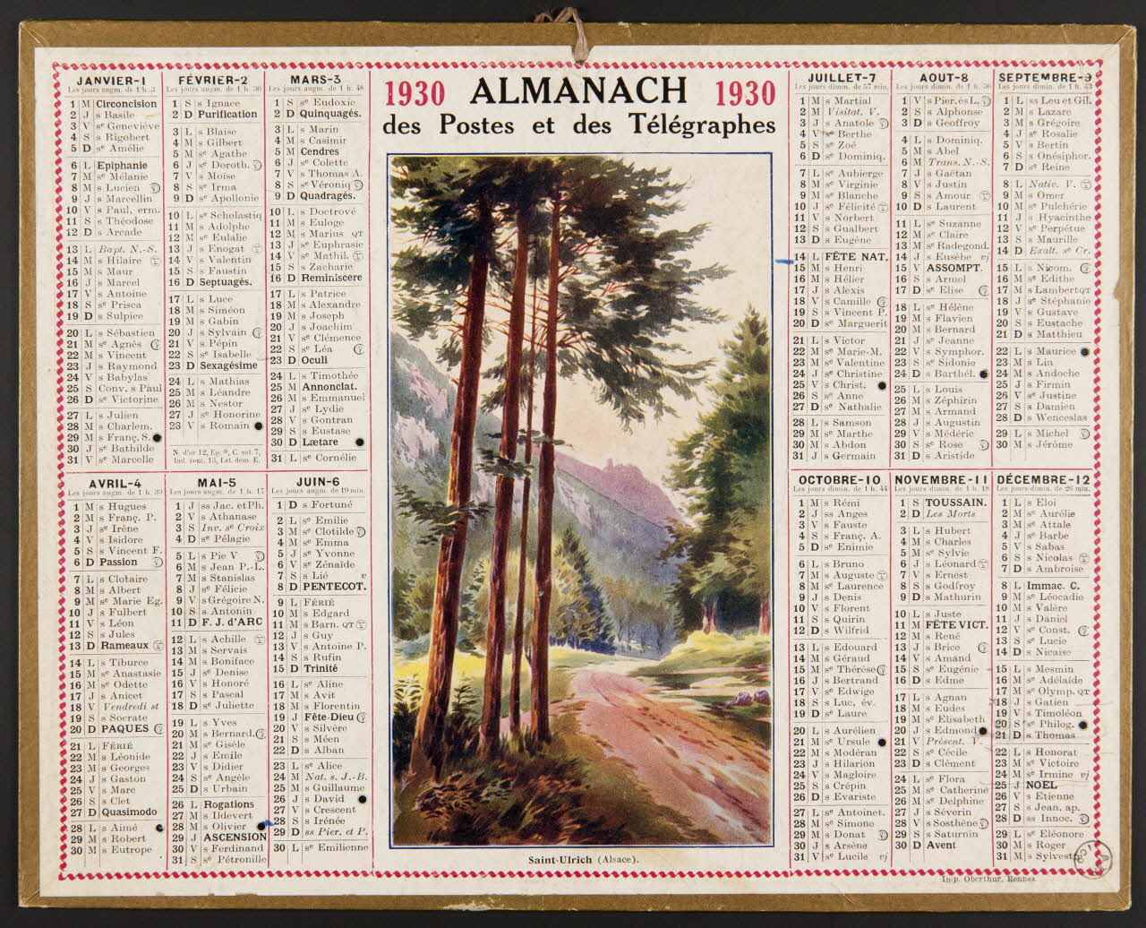 estampe ALMANACH  des Postes et des Télégraphes  1930 1976.31.14 Photo