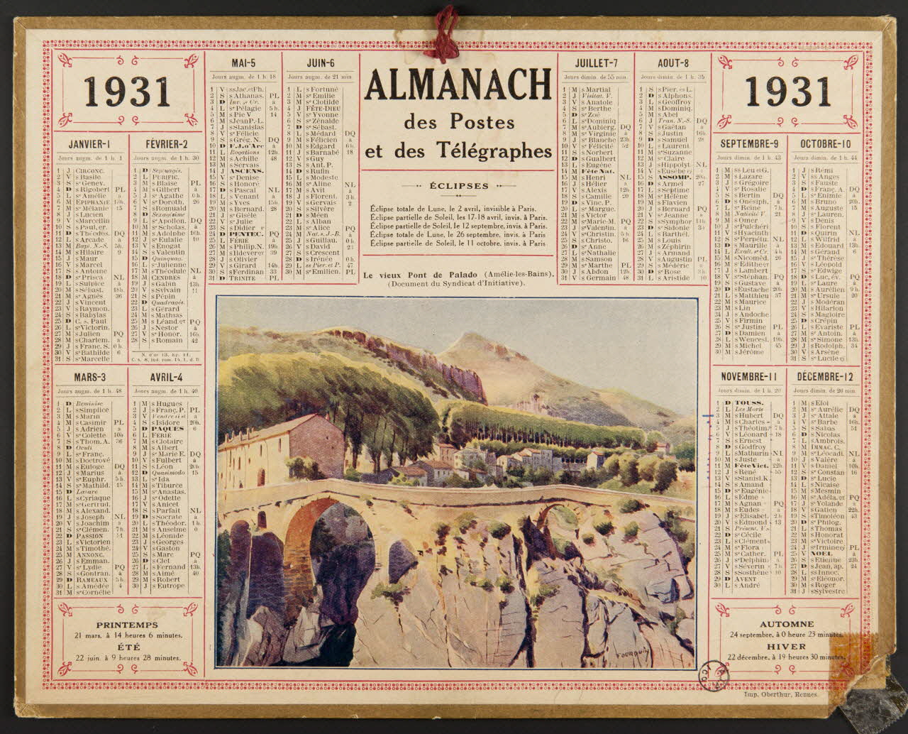 estampe ALMANACH  des Postes  et des Télégraphes  1931 1976.31.15 Photo