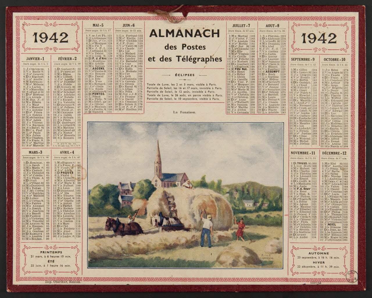 estampe ALMANACH  des Postes  et des Télégraphes  1942 1976.31.27 Photo