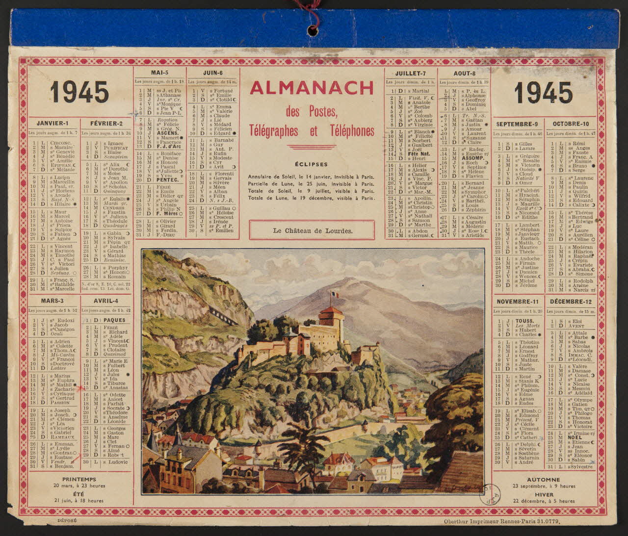 estampe ALMANACH  des Postes,  Télégraphes et Téléphones  1945 1976.31.30 Photo