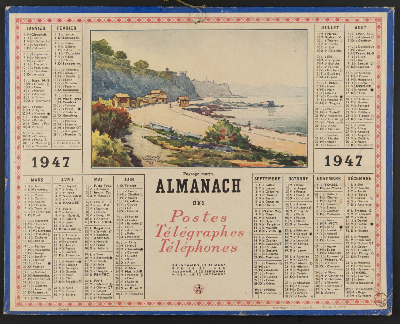 estampe ALMANACH  DES  Postes  Télégraphes  Téléphones  1947 1976.31.32 Photo