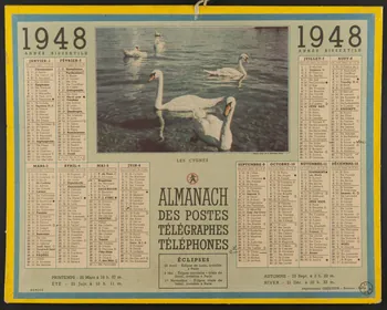 estampe ALMANACH  DES POSTES  TELEGRAPHES  TELEPHONES  1948  ANNEE BISSEXTILE 1976.31.33  Photo