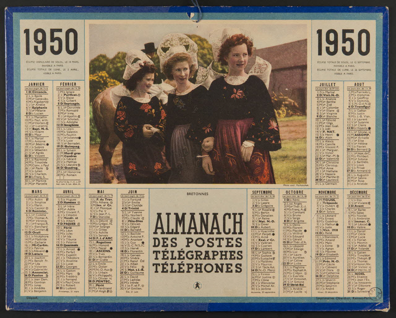 estampe ALMANACH  DES POSTES  TELEGRAPHES  TELEPHONES  1950 1976.31.35 Photo