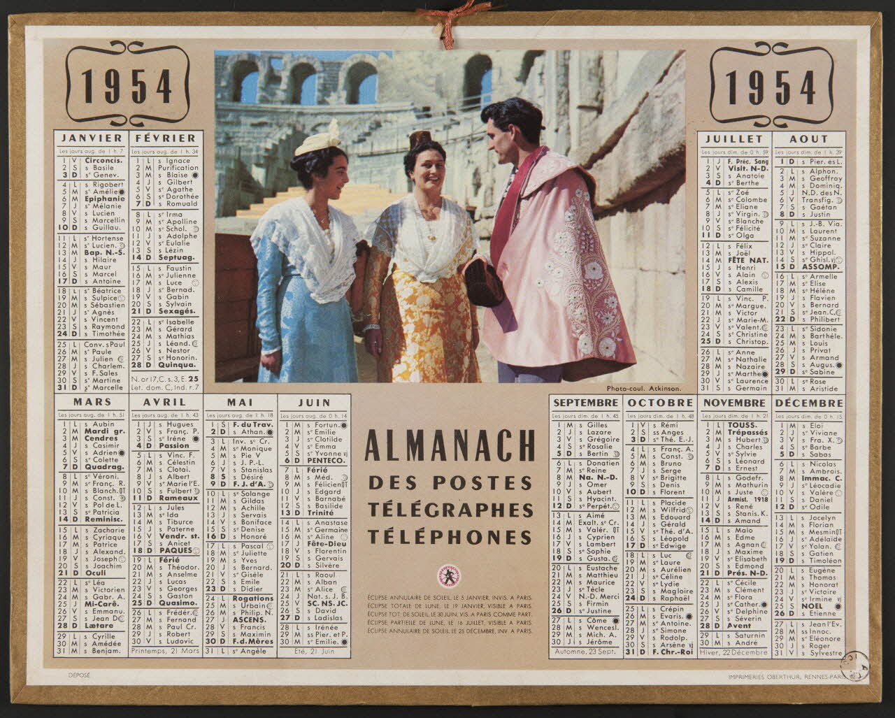 estampe ALMANACH  DES POSTES  TELEGRAPHES  TELEPHONES  1954 1976.31.39 Photo