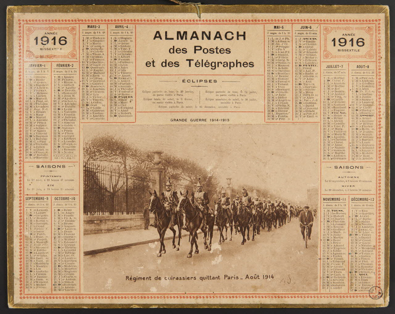 estampe ALMANACH  des Postes  et des Télégraphes  1916  ANNEE  BISSEXTILE 1976.31.4 Photo