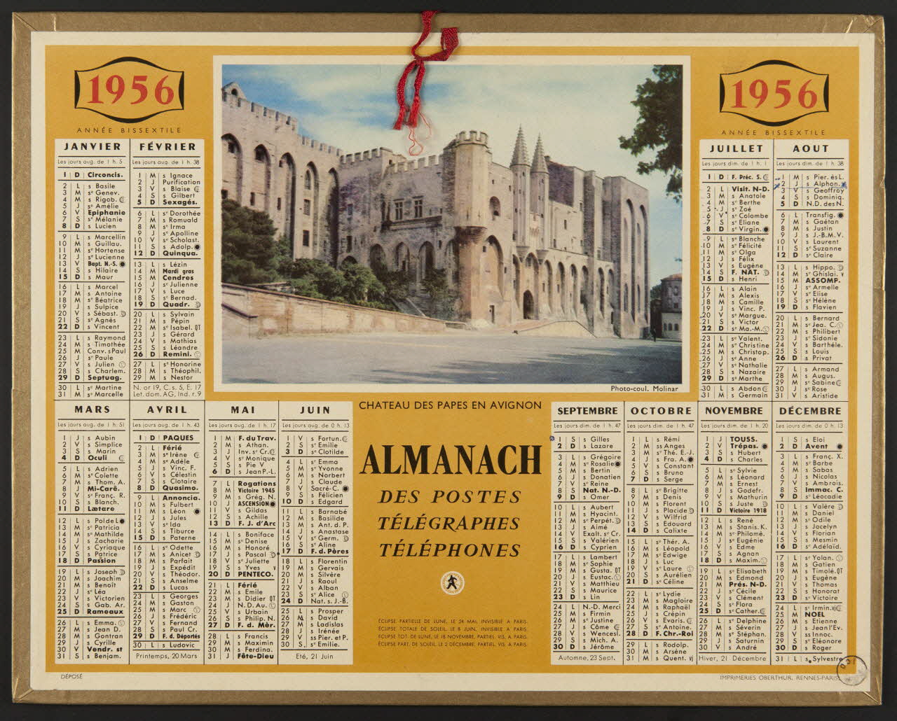 estampe ALMANACH  DES POSTES  TELEGRAPHES  TELEPHONES  1956 1976.31.41 Photo
