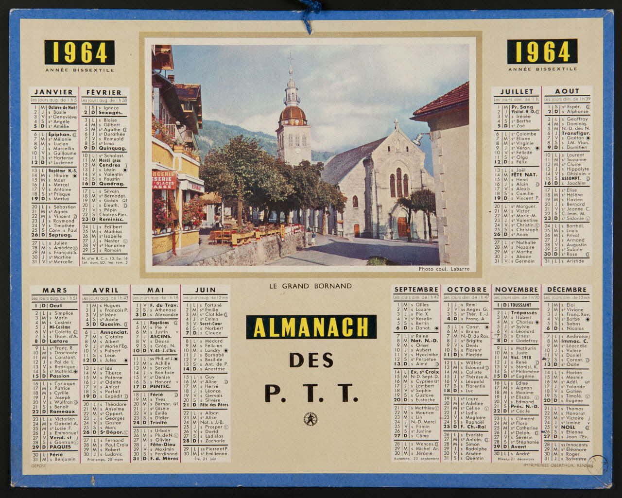 estampe ALMANACH  DES  P.T.T.  1964  ANNEE BISSEXTILE 1976.31.49 Photo