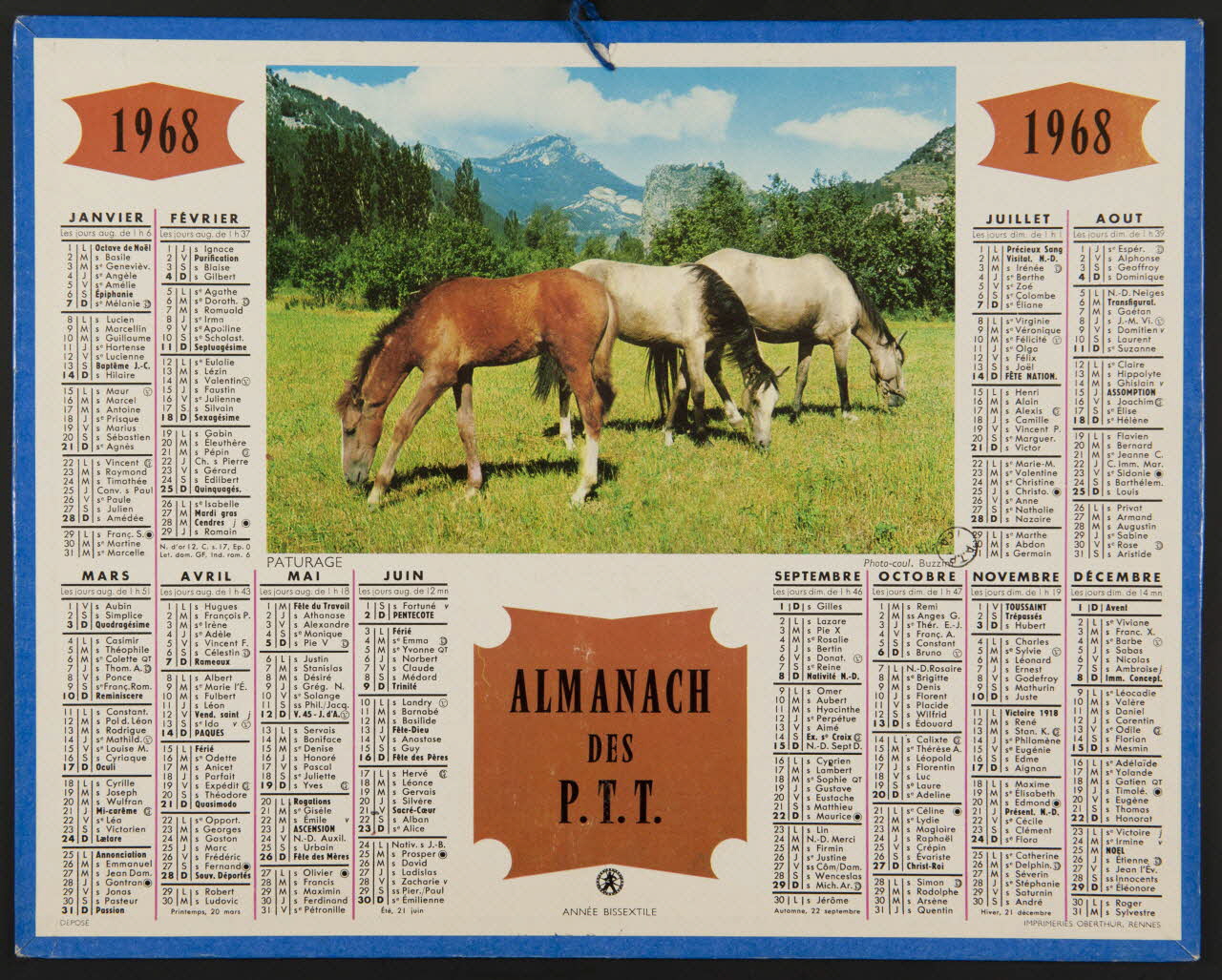 estampe ALMANACH  DES  P.T.T.  1968  ANNEE BISSEXTILE 1976.31.53 Photo